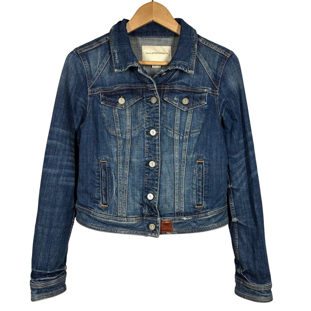 Pilcro and the Letterpress Denim Jacket Dark Wash Casual Classic Moto Fitted - S